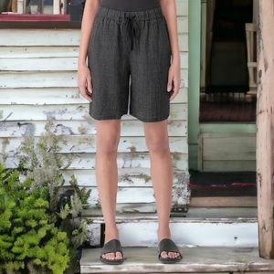 NWT Eileen Fisher Gingham Check Shorts  X Small Drawstring Waist Organic Linen
